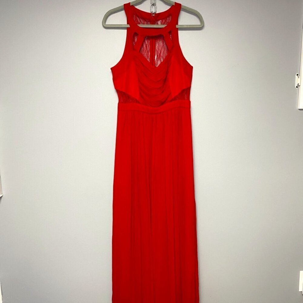NWT Retail: $188 BCBGeneration Red Lace Chiffon Formal Maxi Gown Womens size 10